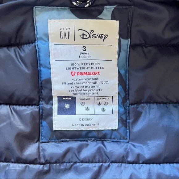 Baby Gap Disney Mickey Mouse Lightweight Puffer Jacket Blue Toddler Size 3T - Picture 8 of 10